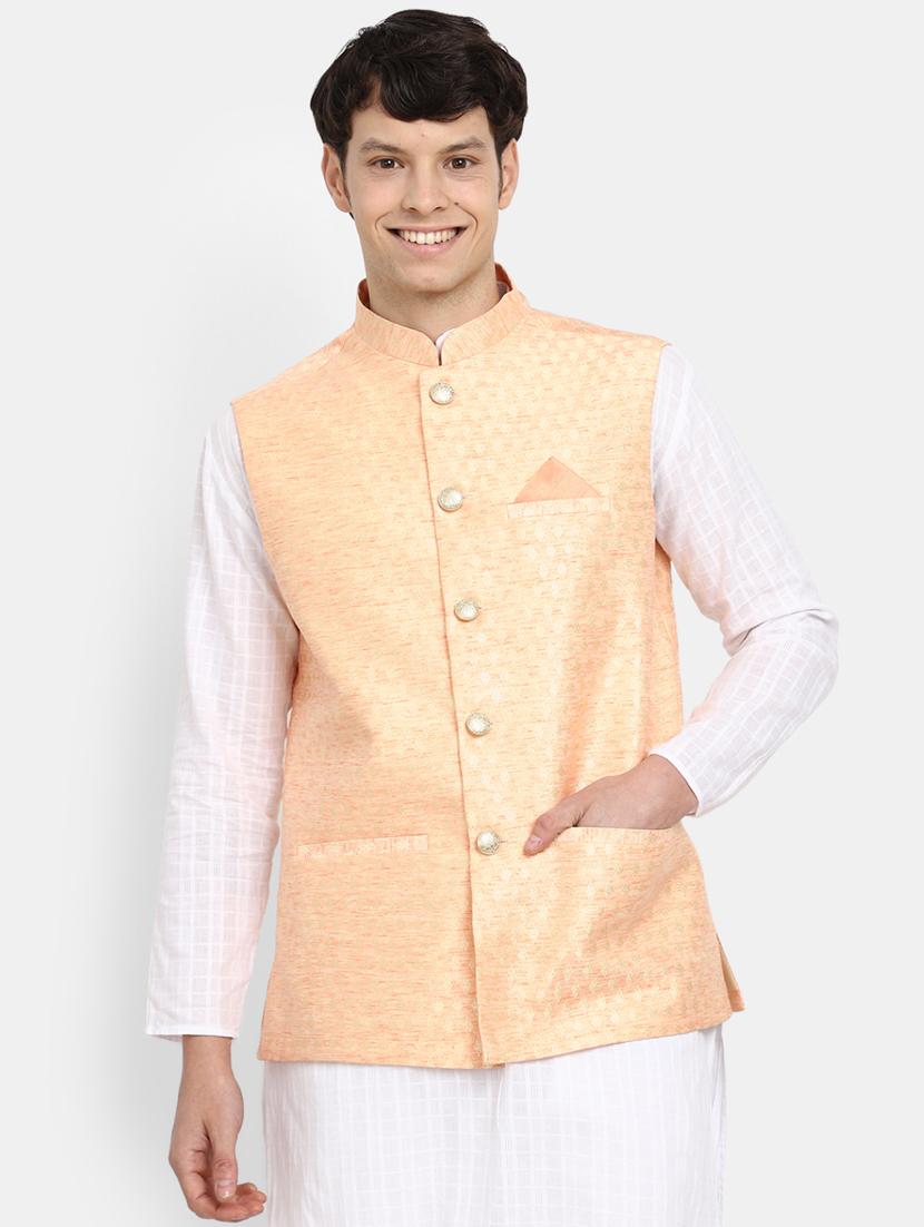 men melange mandarin neck nehru jacket - 20686292 -  Zoom Image - 0