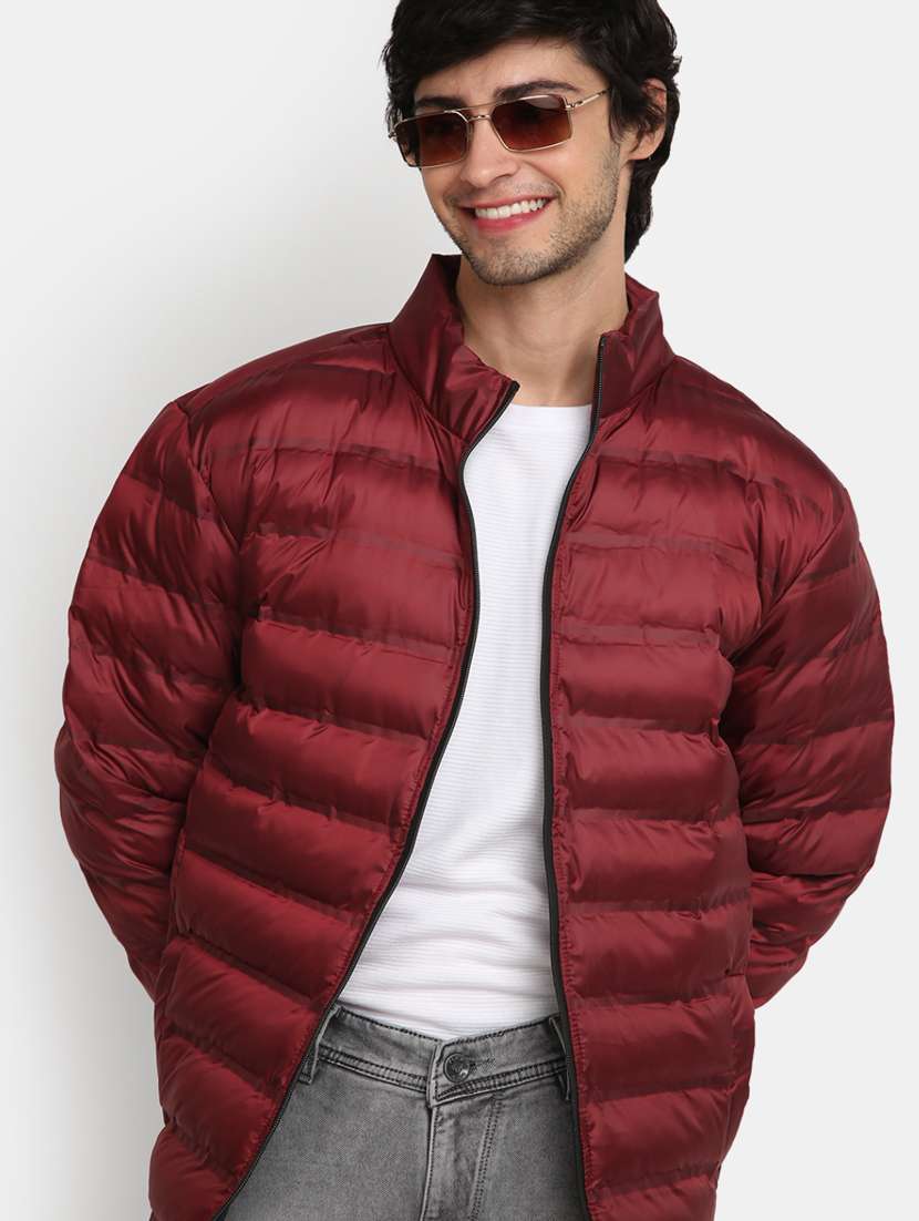 maroon quilted detailed casual jacket - 20686318 - Standard Image - 3