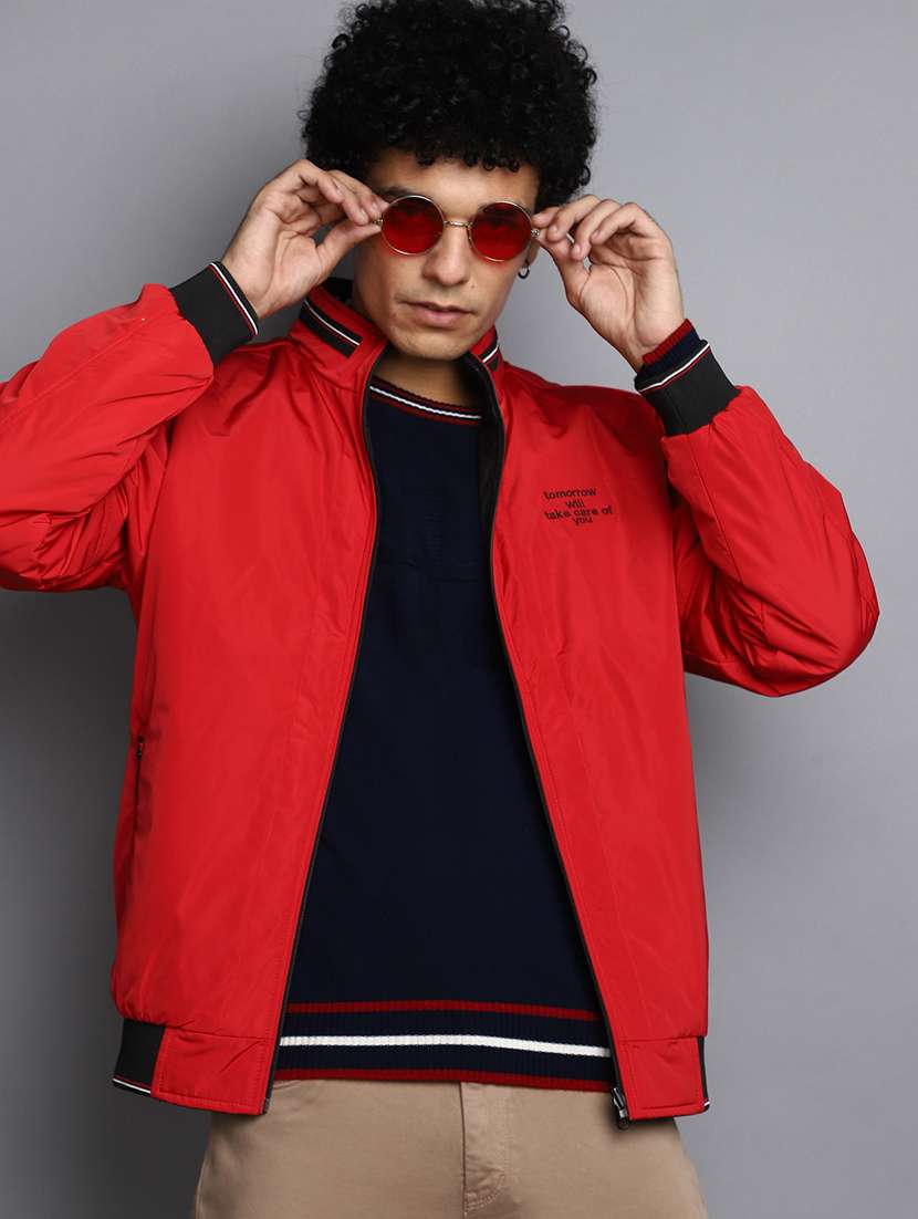 red detailed casual reversible jacket