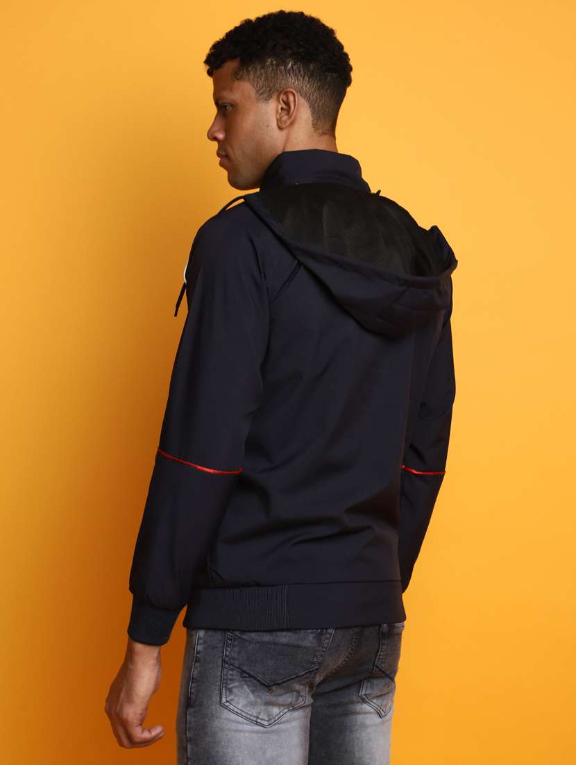 blue thin striped detailed detachable hooded jacket - 20686349 -  Standard Image - 3