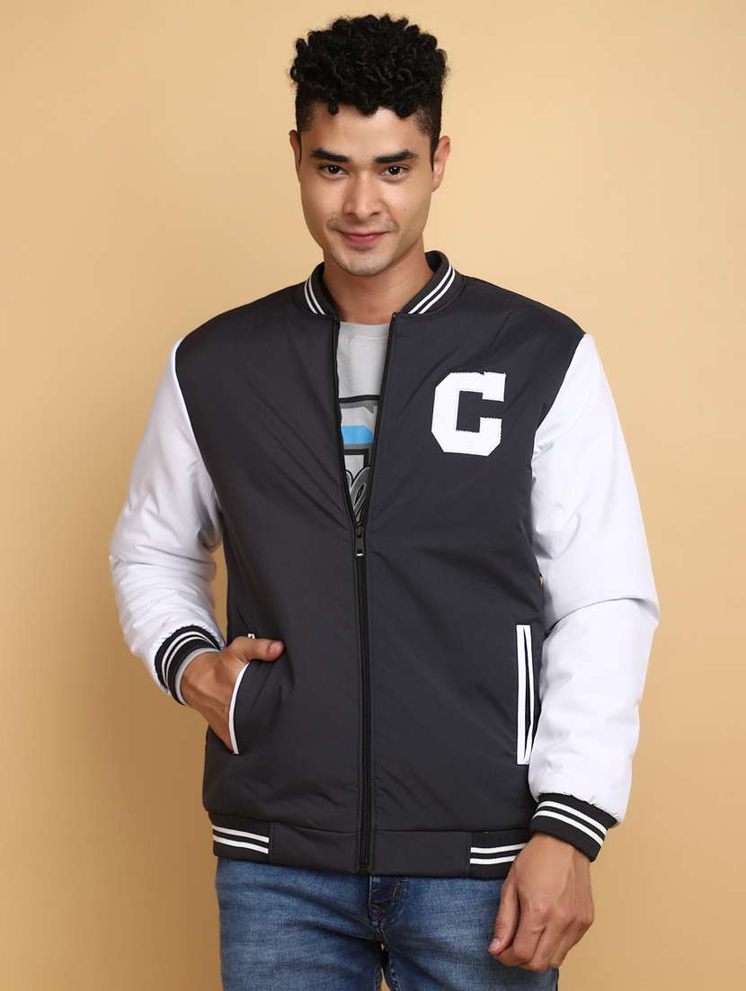 men color block long sleeve varsity jacket