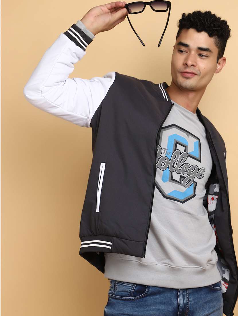 Men Color Block Long Sleeve Varsity Jacket - 20686378 -  Standard Image - 3