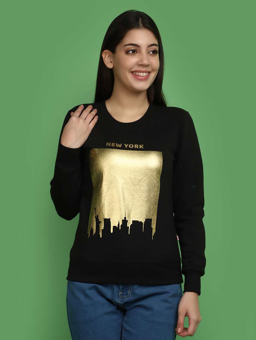 women front print long sleeve sweatshirt