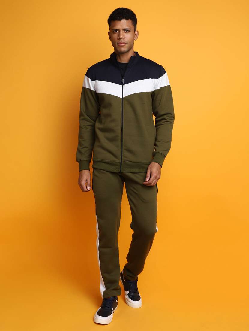 green colourblocked taped detailed track suit