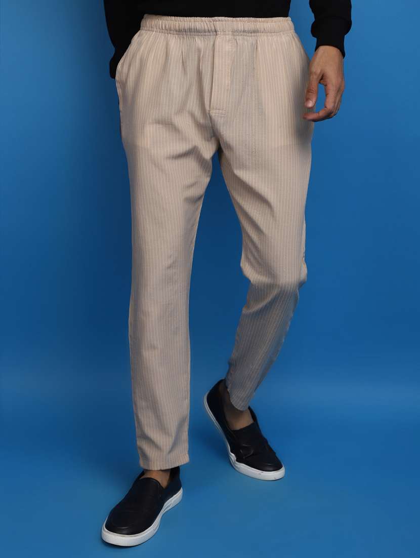 beige cotton  full length track pant