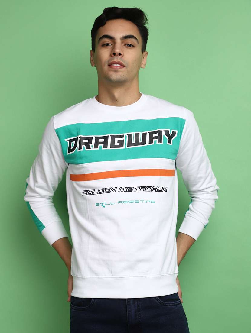 white cotton color block sweatshirt