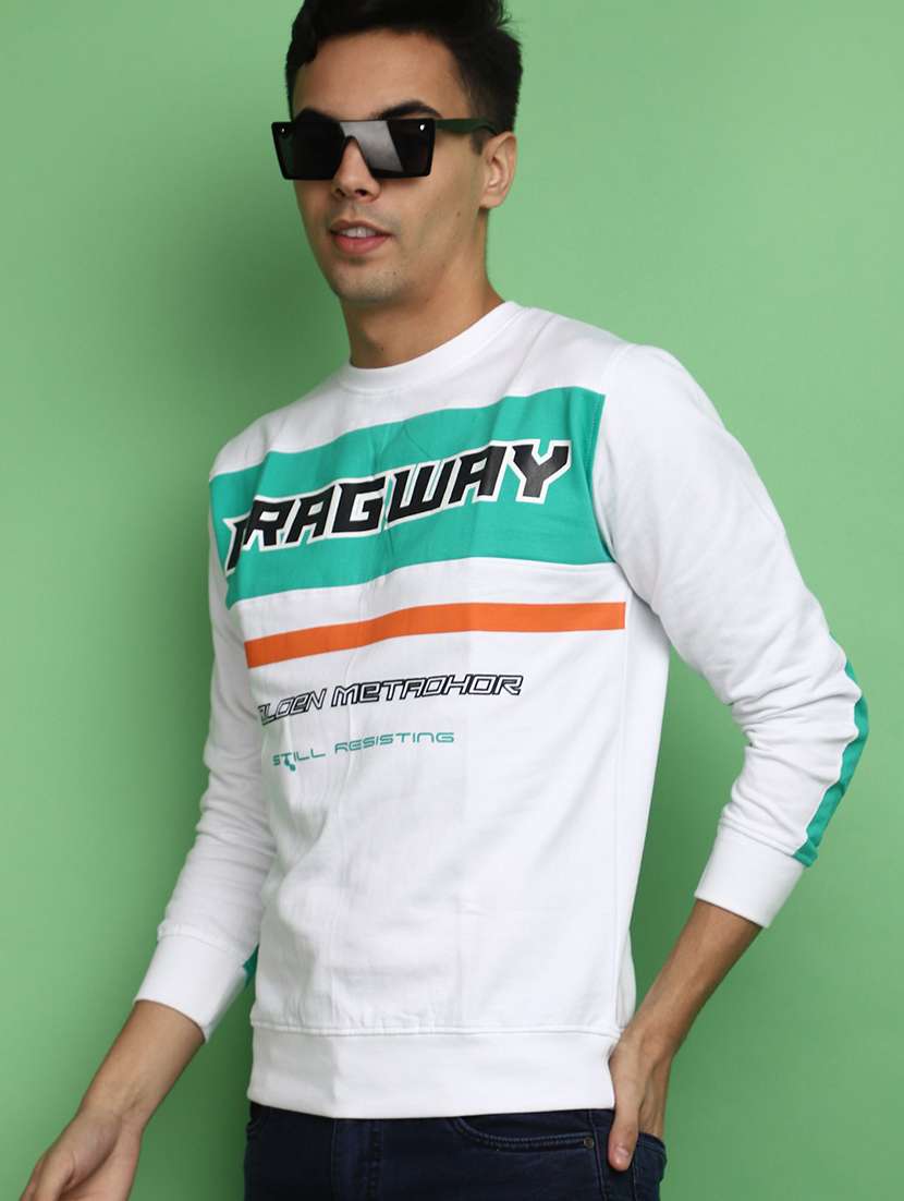 white cotton color block sweatshirt - 20686701 -  Standard Image - 3