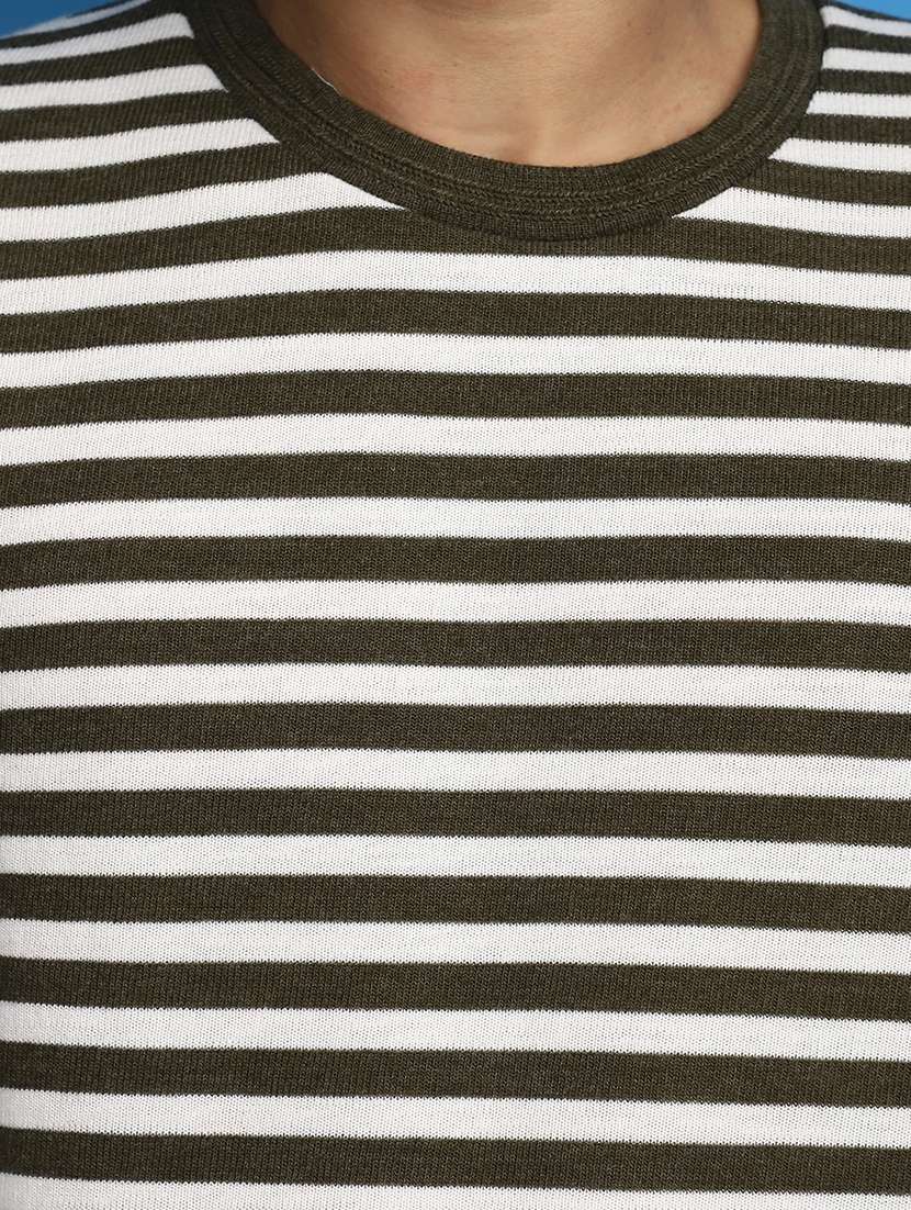 olive green striped round neck sweater - 20686795 - Standard Image - 5