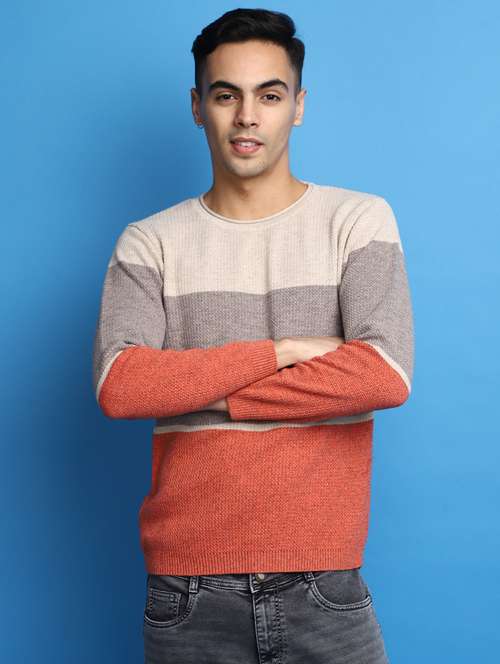men color block round neck pullover - 20686803 -  Standard Image - 0