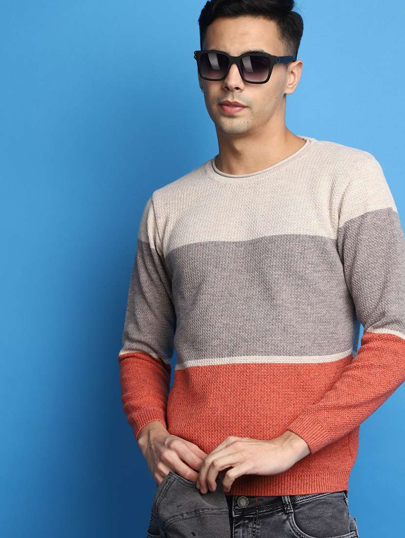 men color block round neck pullover - 20686803 -  Standard Image - 3