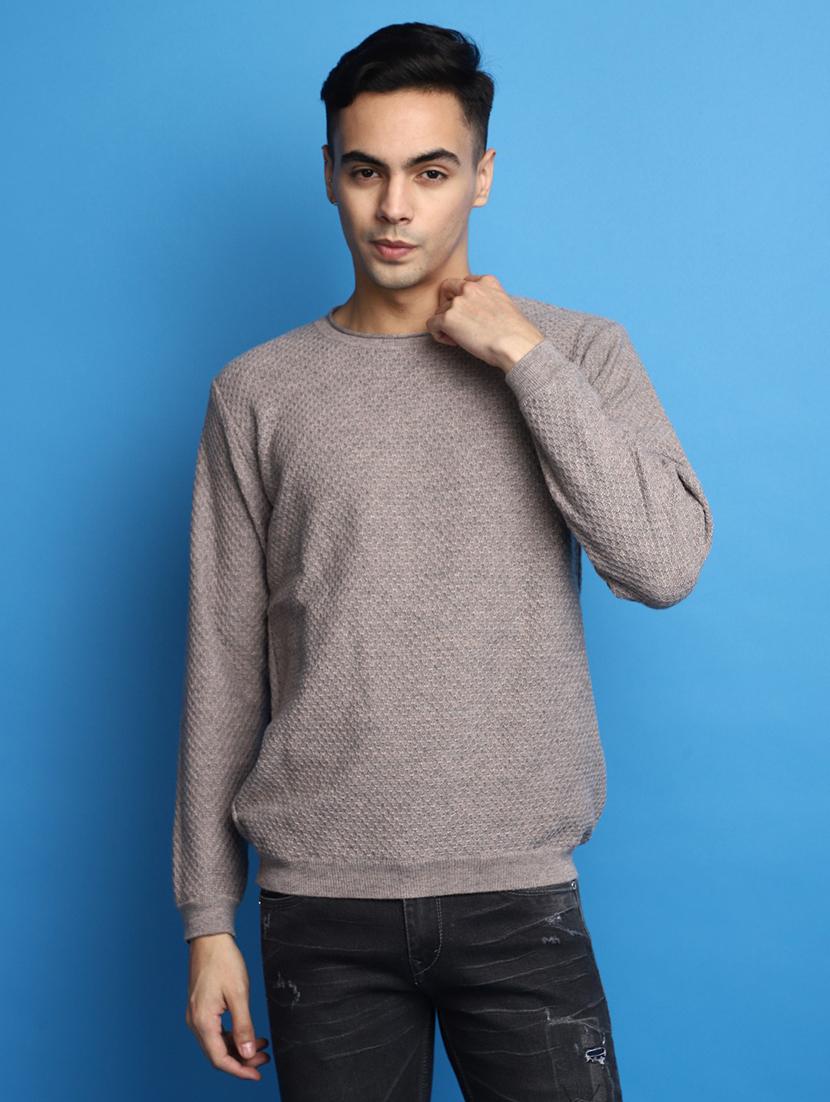 grey self design round neck pullover - 20686805 - Zoom Image - 0