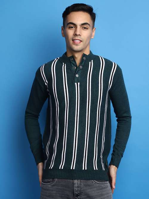 green vertical striped button detailed pullover - 20686809 -  Standard Image - 0