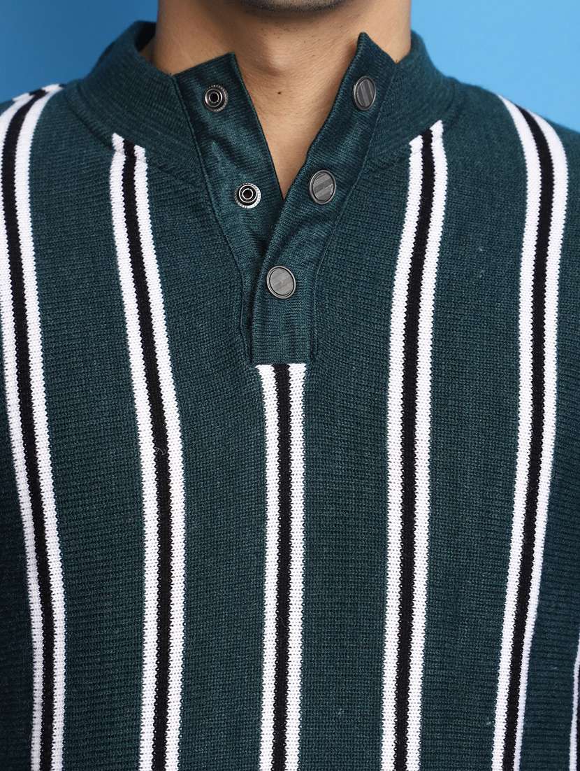 green vertical striped button detailed pullover - 20686809 -  Standard Image - 5