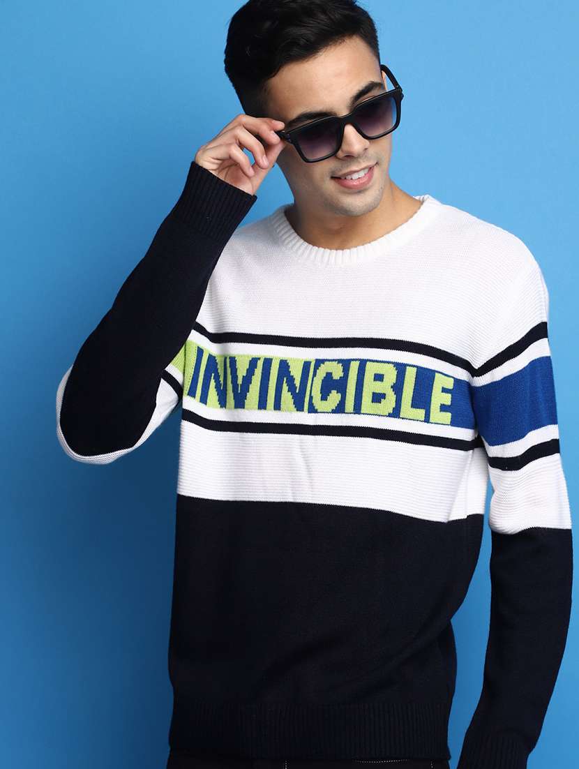 white self design colourblock detailed pullover - 20686817 -  Standard Image - 3
