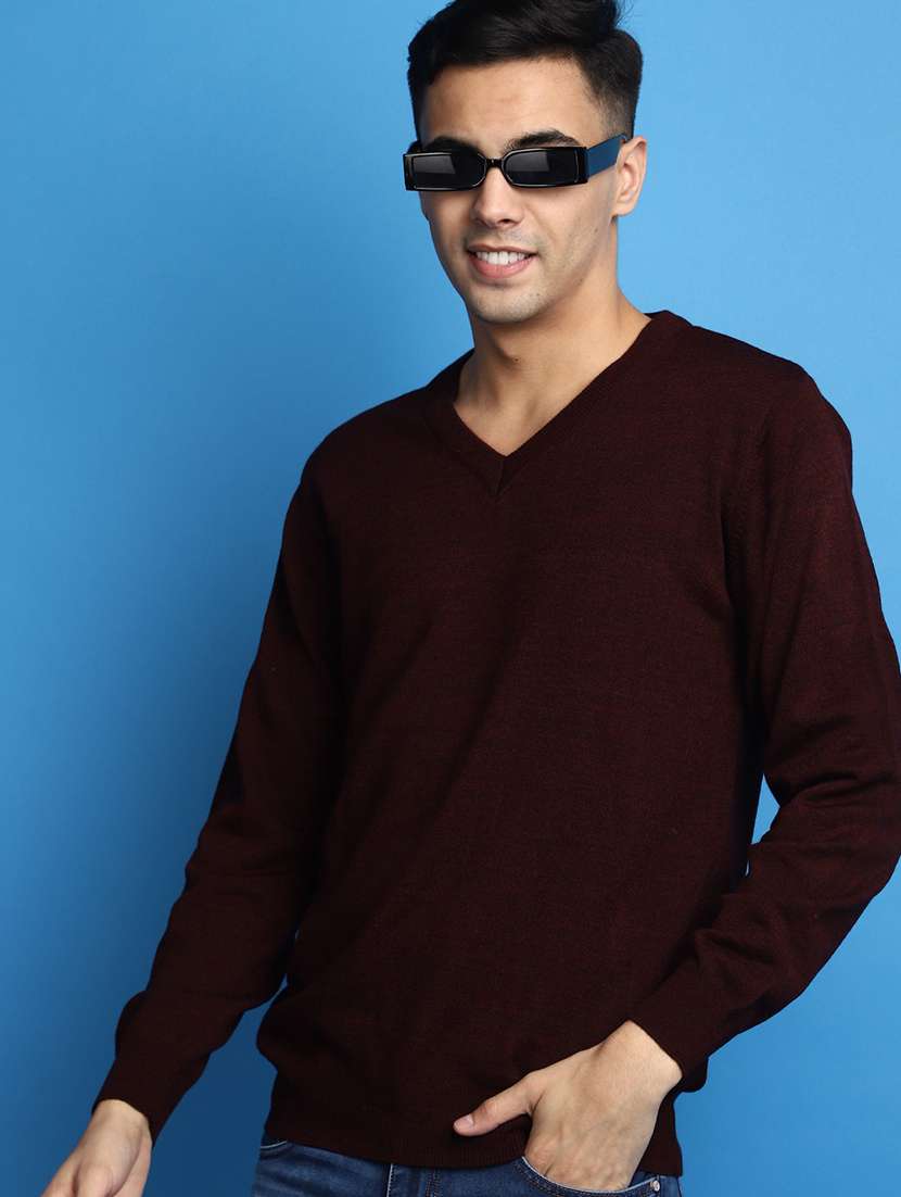 solid maroon v-neck pullover - 20686824 -  Standard Image - 3