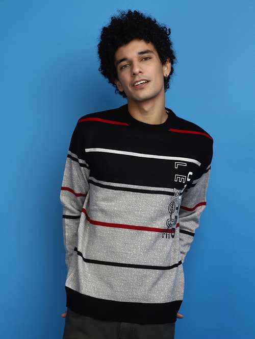 grey color block detailed round neck pullover - 20686828 -  Standard Image - 0