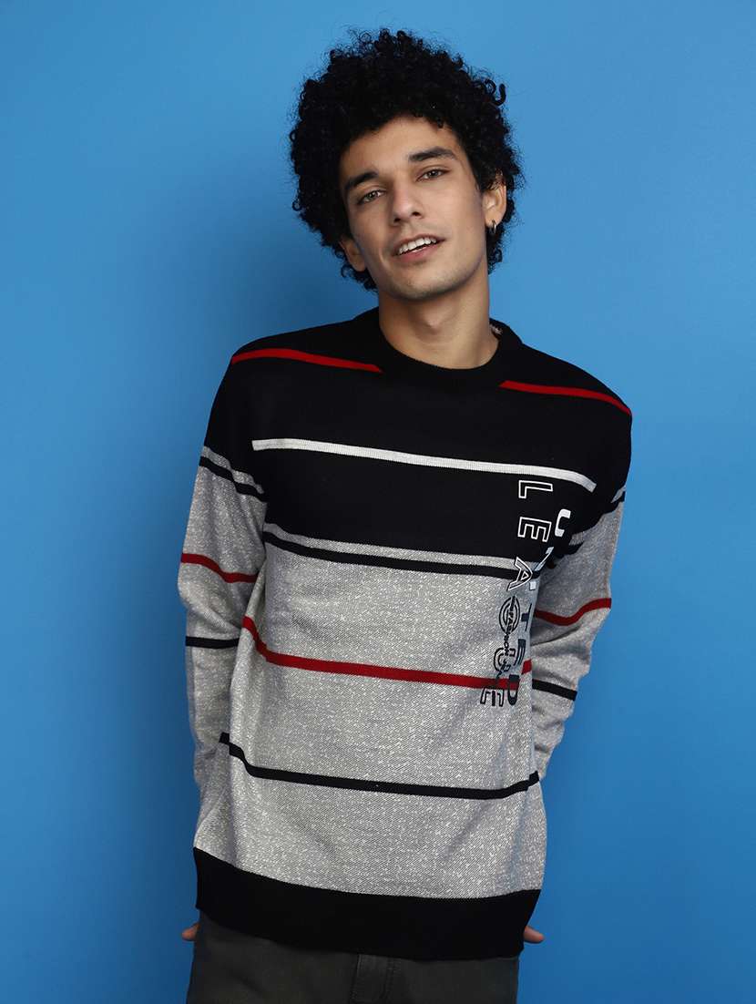 grey color block detailed round neck pullover - 20686828 -  Zoom Image - 0