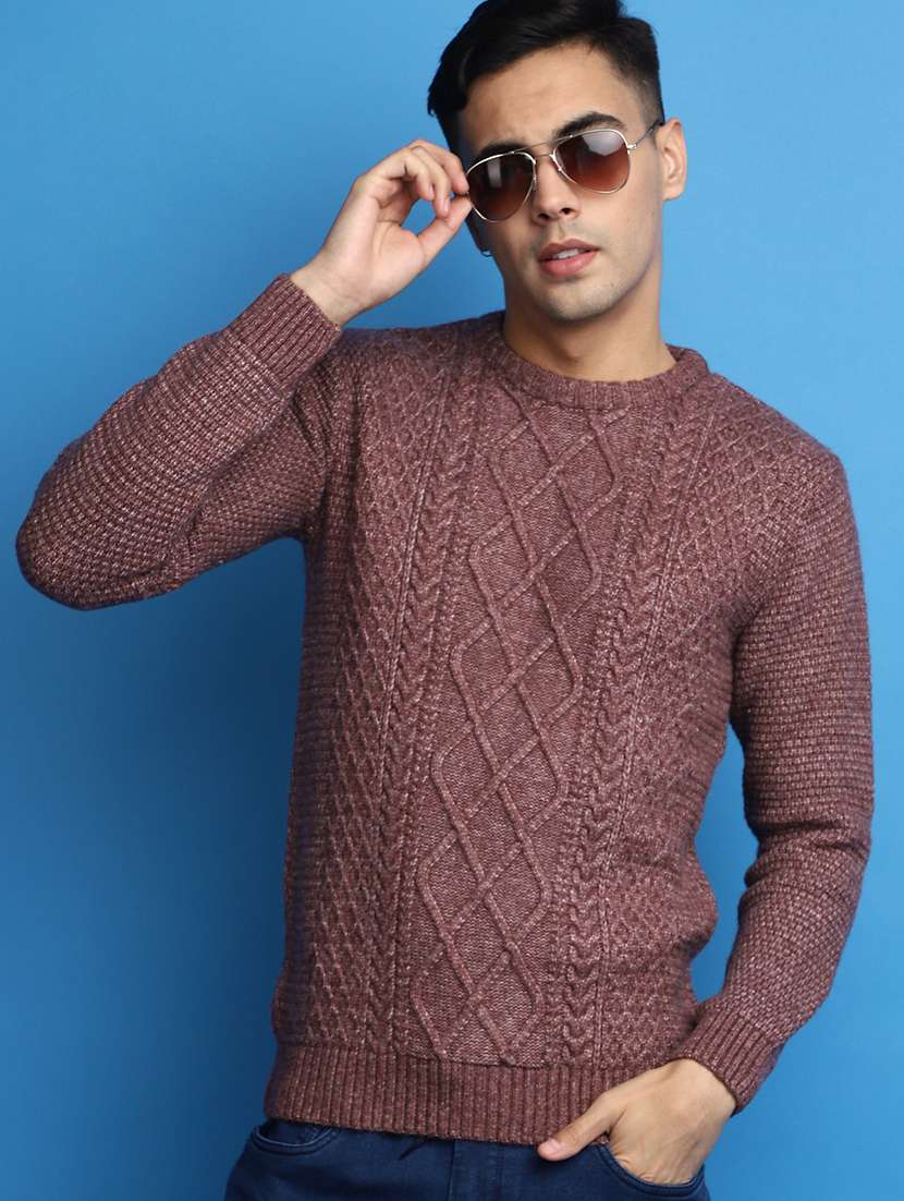 men long sleeved self design pullover - 20686833 -  Standard Image - 3