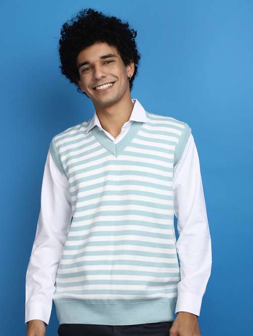light blue striped sleeveless v-neck pullover - 20686840 -  Standard Image - 0