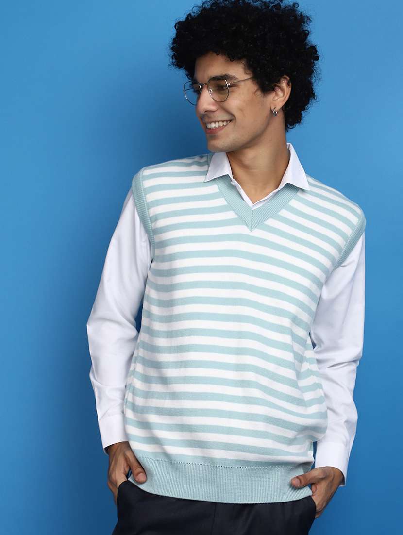 light blue striped sleeveless v-neck pullover - 20686840 -  Standard Image - 3