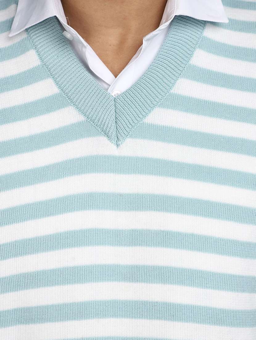 light blue striped sleeveless v-neck pullover - 20686840 -  Standard Image - 5