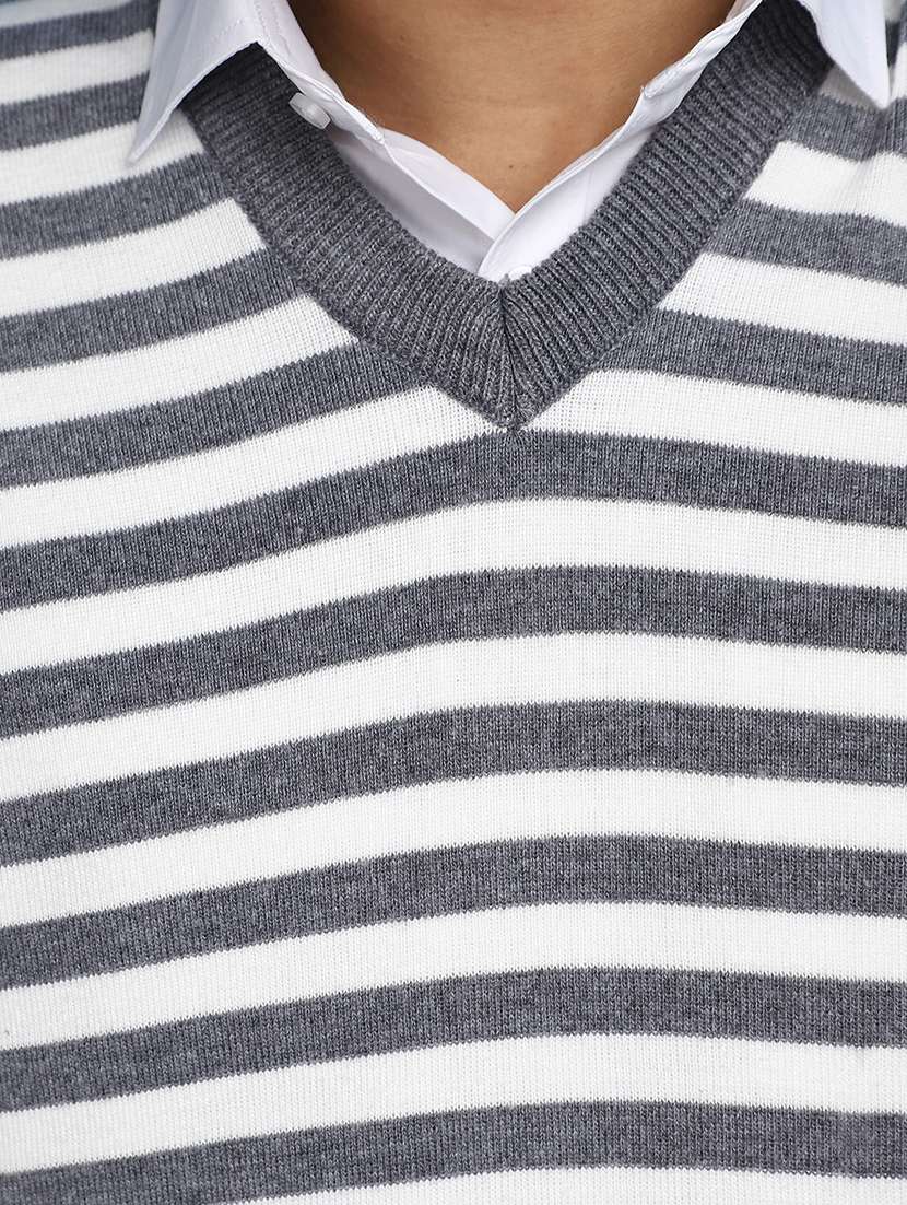 grey striped sleeveless v-neck pullover - 20686845 -  Standard Image - 5