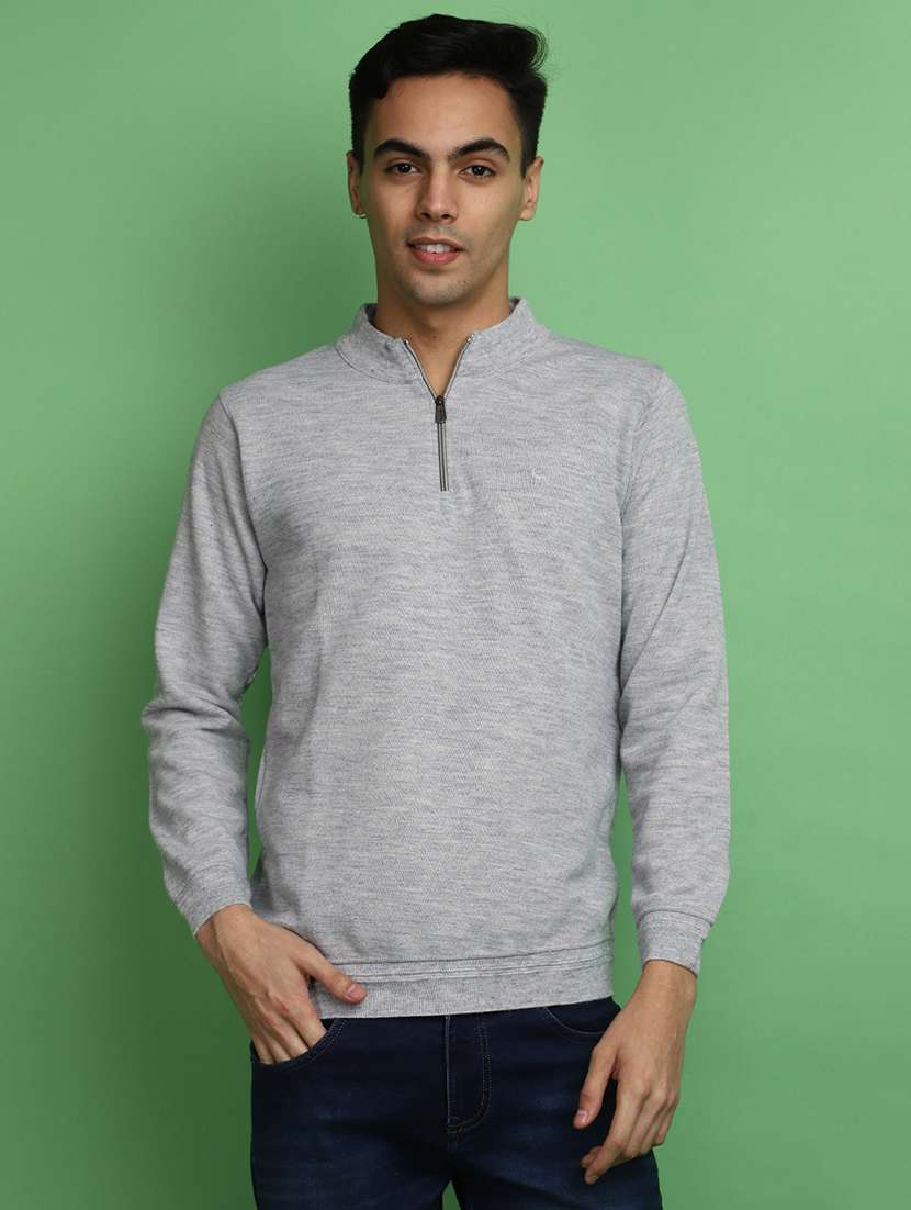 solid grey zip detailed pullover