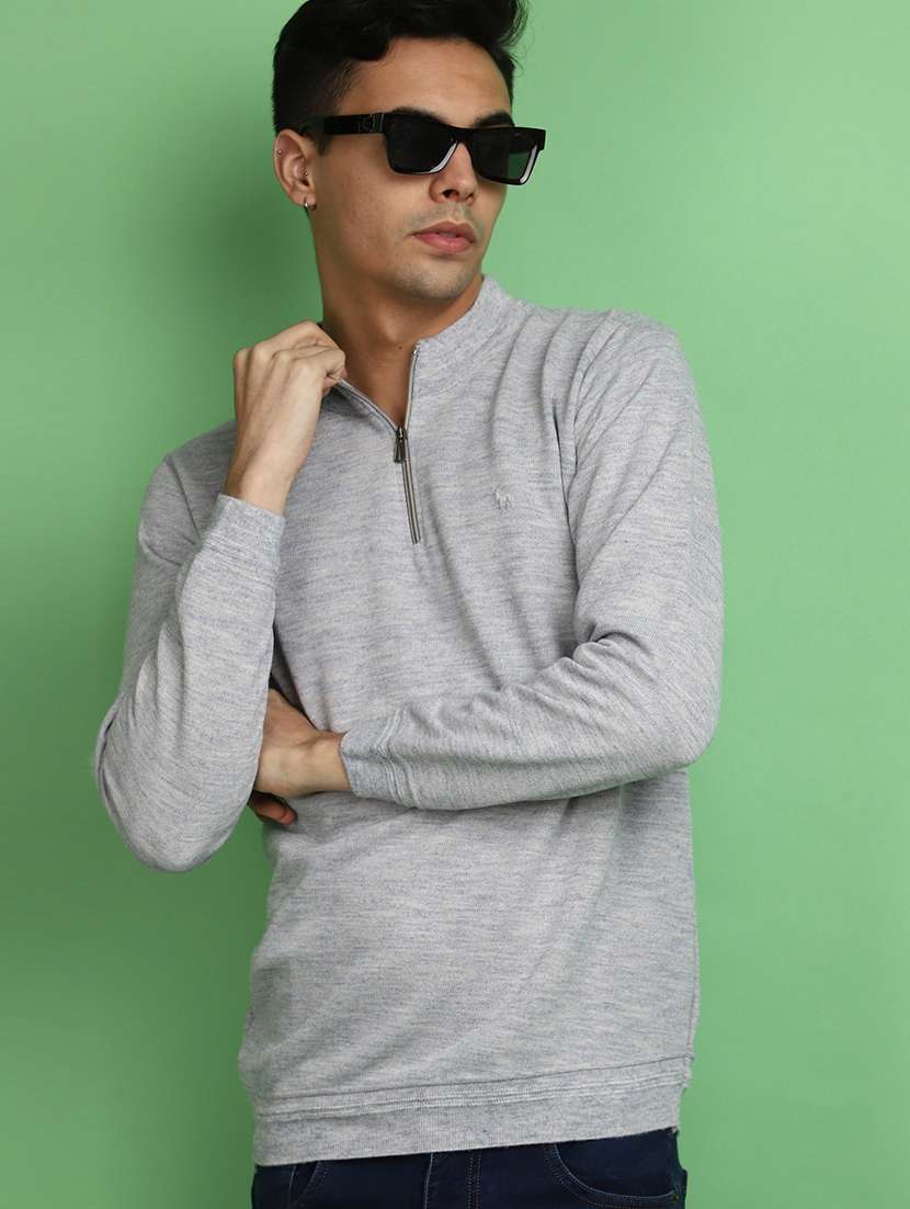 solid grey zip detailed pullover - 20686865 -  Standard Image - 3