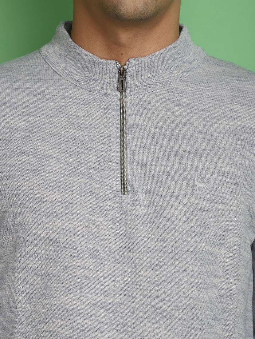 solid grey zip detailed pullover - 20686865 -  Standard Image - 5