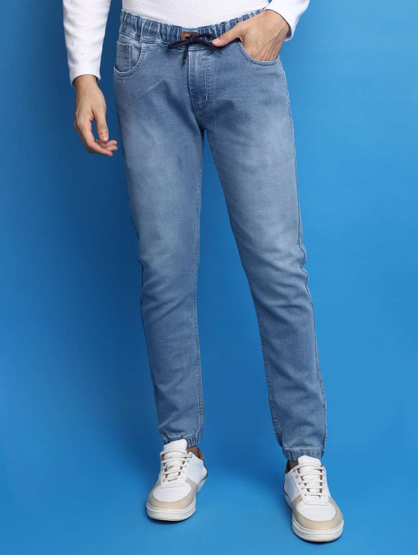 men solid mid rise jogger
