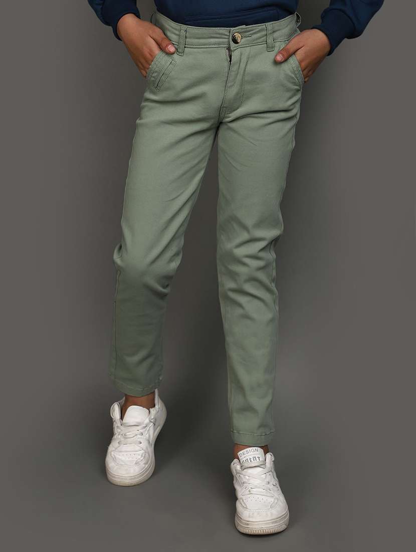 boy's green cotton regular fit chinos