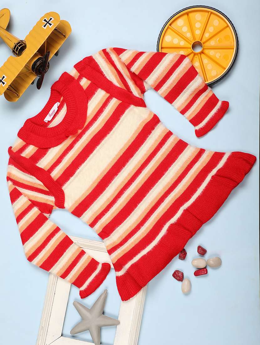 girls long sleeved striped regular sweater