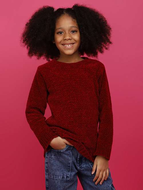 girls long sleeved solid regular sweater - 20687333 -  Standard Image - 0