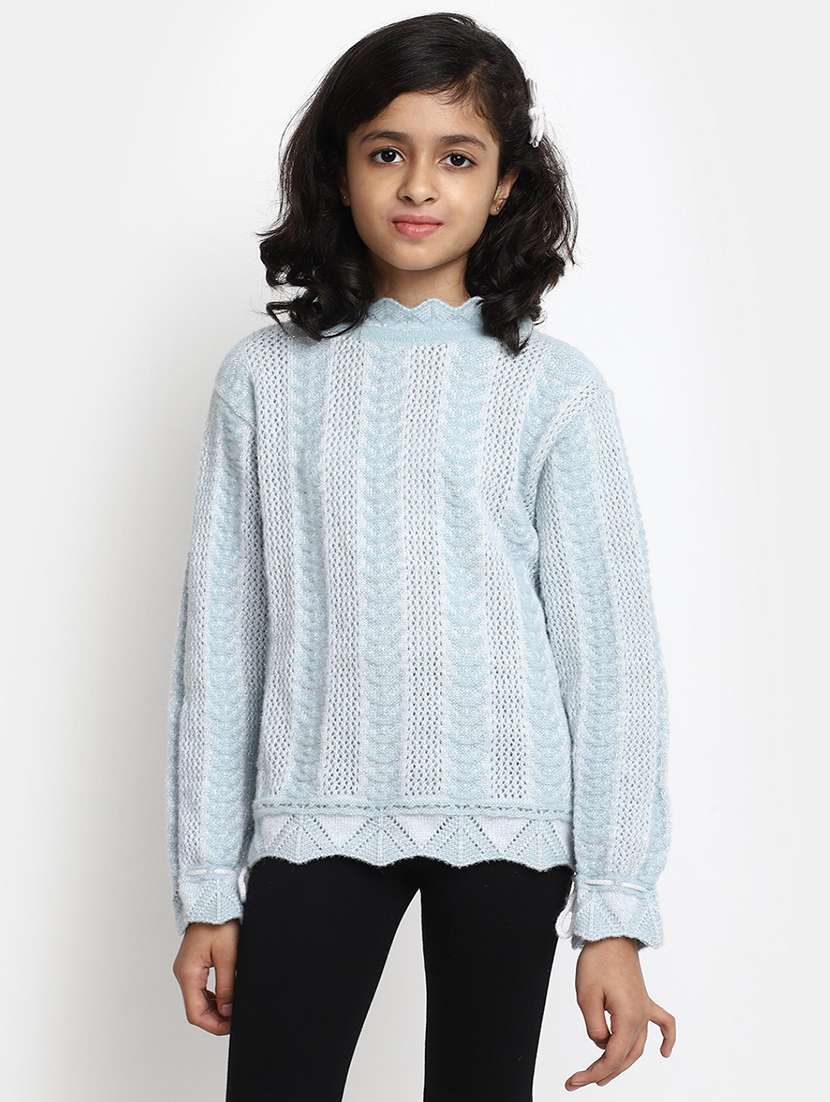 girls long sleeved self design regular sweater