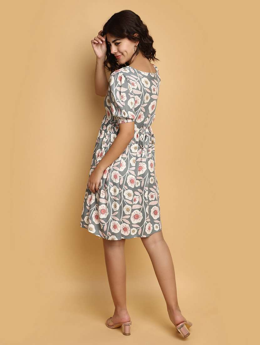 grey floral v neck dress - 20687426 -  Standard Image - 3