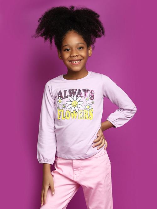 lavender graphic print round neck tees - 20687435 - Standard Image - 0