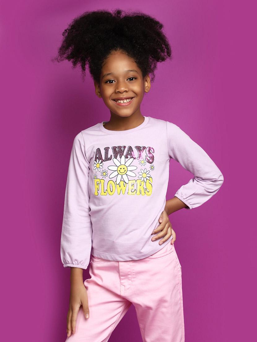 lavender graphic print round neck tees - 20687435 - Zoom Image - 0