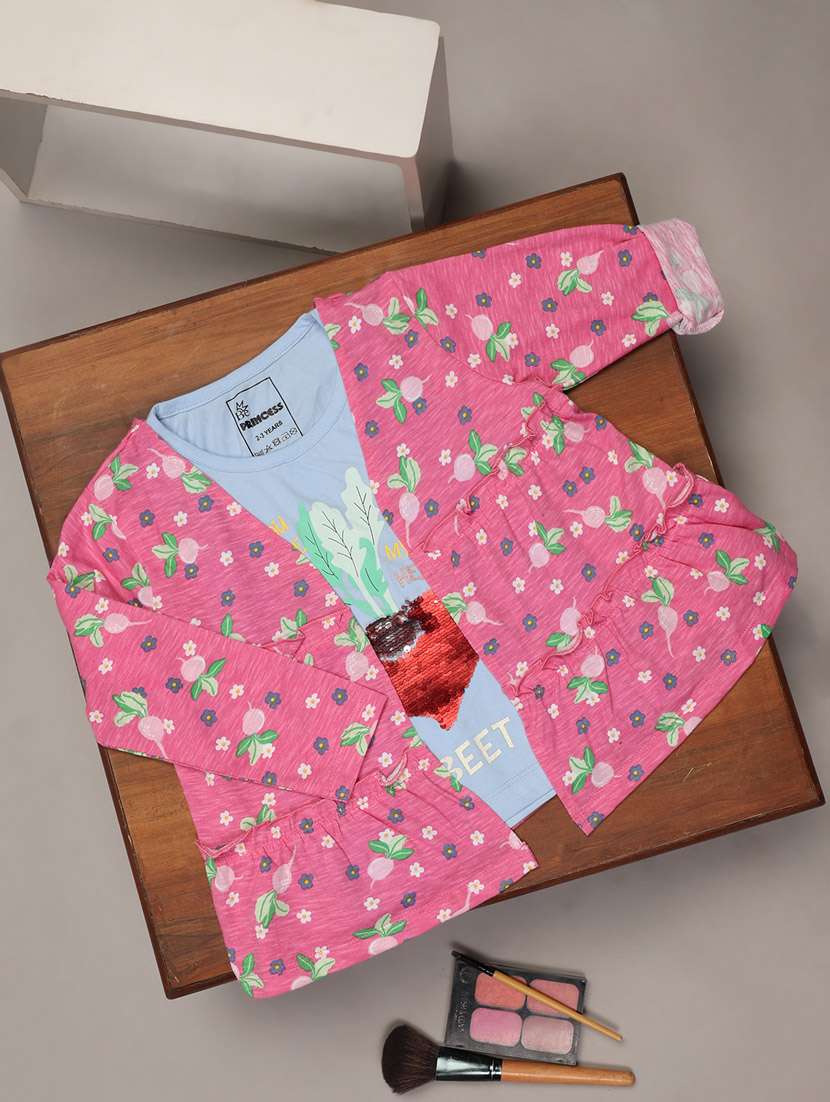 pink florals print round neck tees
