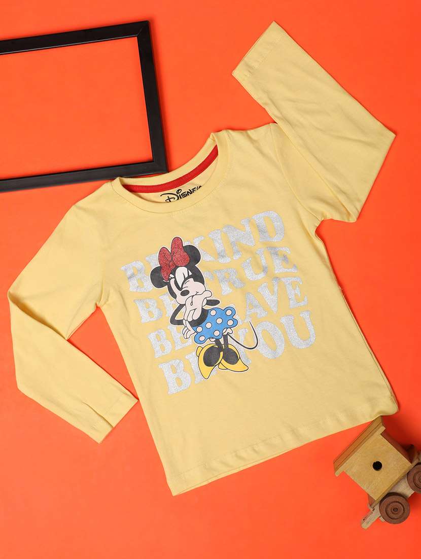 yellow graphic print round neck tees