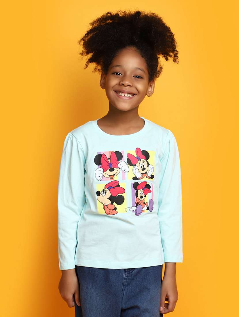 blue graphic print round neck tees