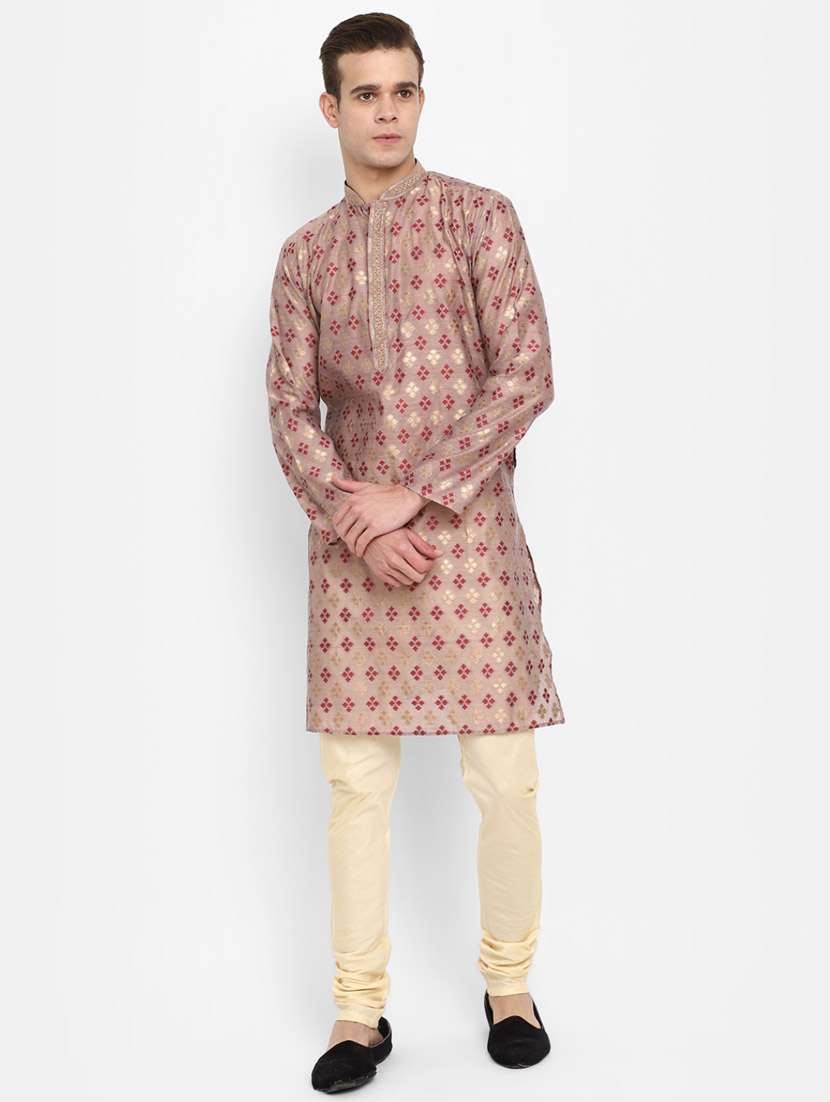 mauve self design detailed kurta & pajama set