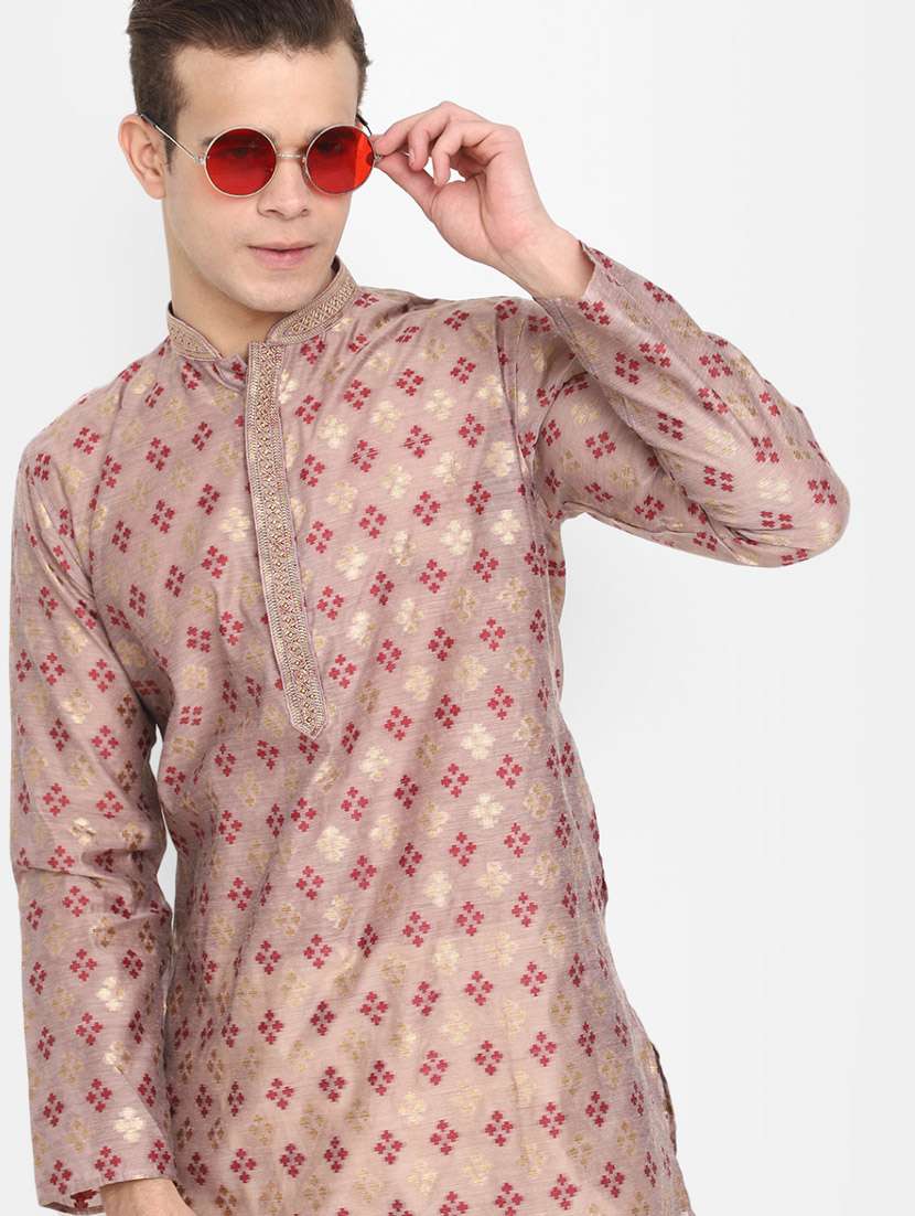 mauve self design detailed kurta & pajama set - 20687476 -  Standard Image - 3