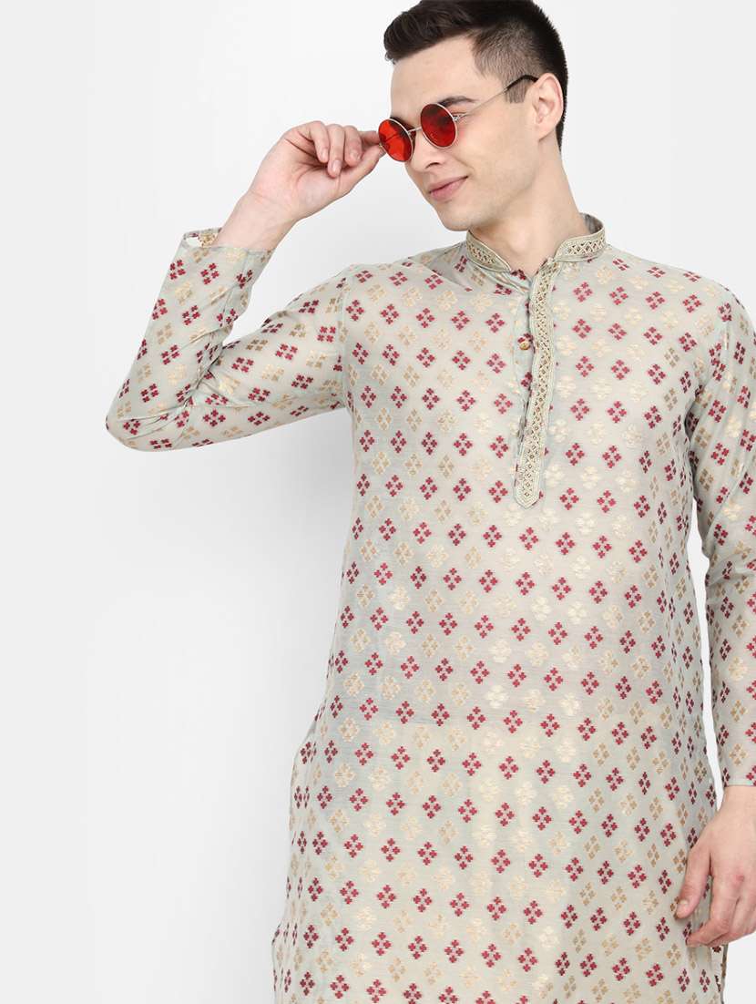 grey self design detailed kurta & pajama set - 20687488 -  Standard Image - 3