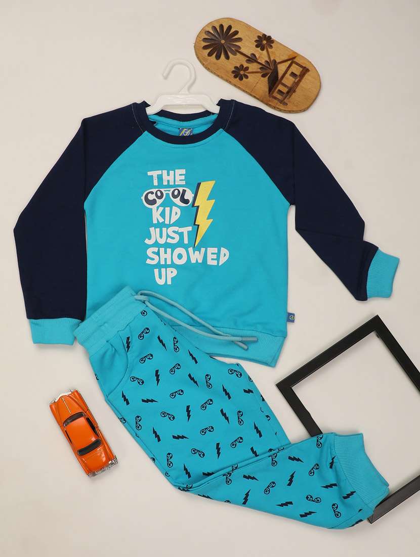 blue boys printed twin sets 