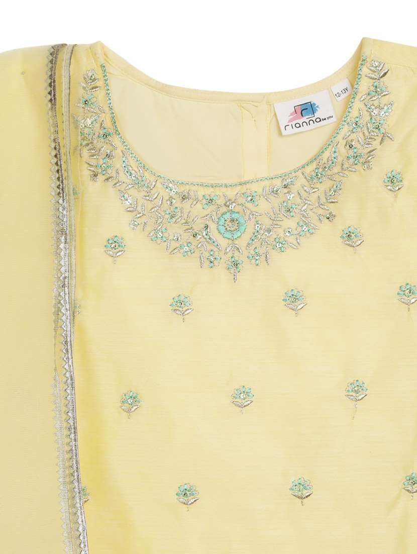 yellow round neck kurta sharara set with dupatta - 20687926 -  Standard Image - 5