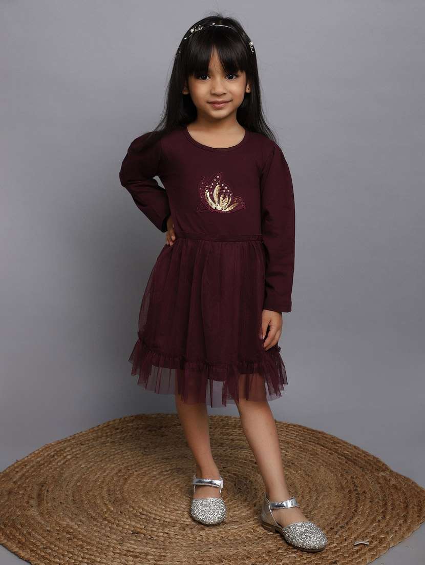 girls round neck long sleeves frock - 20687937 - Zoom Image - 0