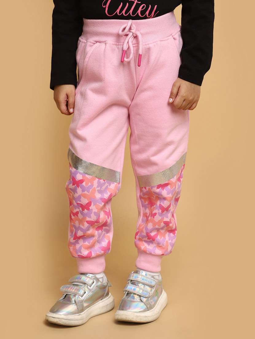 girls mid rise placement printed track pant