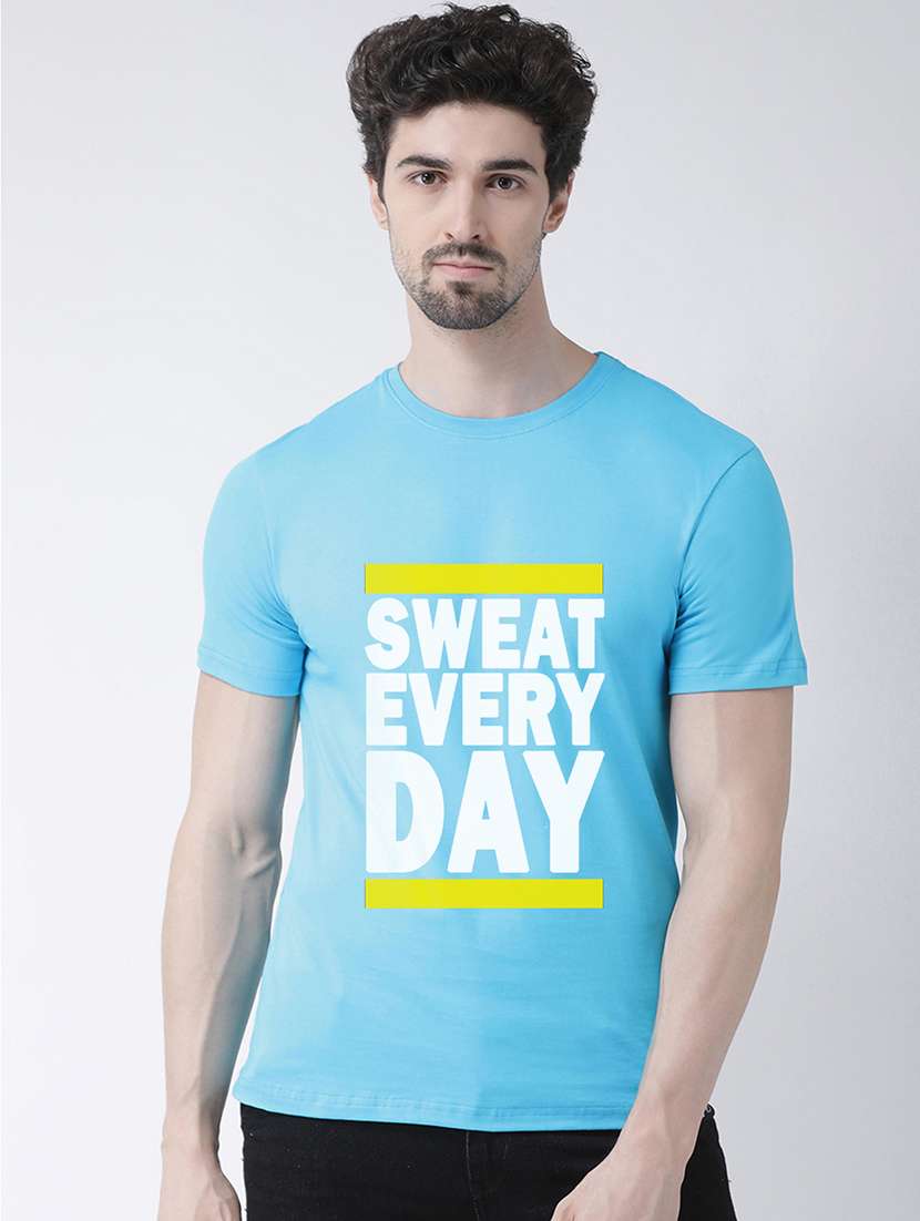 men turquoise typographic round neck regular t-shirt - 20688115 -  Zoom Image - 0