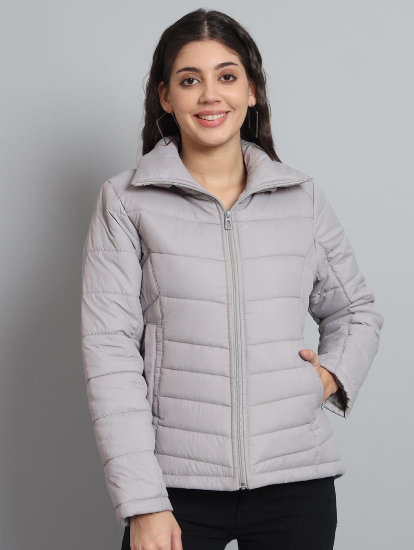 women solid stand collar bomber jacket - 20688393 - Zoom Image - 0