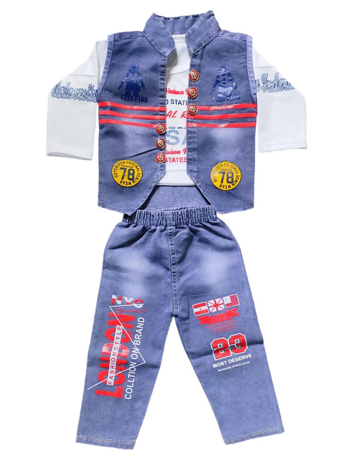 kids light blue printed t-shirt jacket & jeans set - 20688819 - Zoom Image - 0